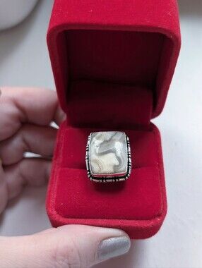 Vintage Sterling Lace Agate Ring Size 6.5